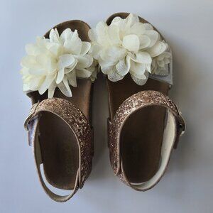 Colors of California White and Pink Flower Glitter Sandals Kids EU31